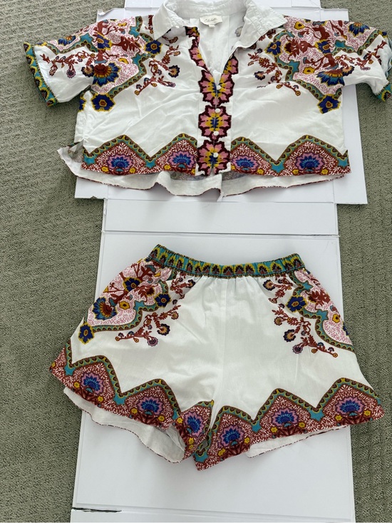 Cleobella Other - Cleobella White Floral Embroidered Two-Piece Set with Pink, Blue, Green Accents